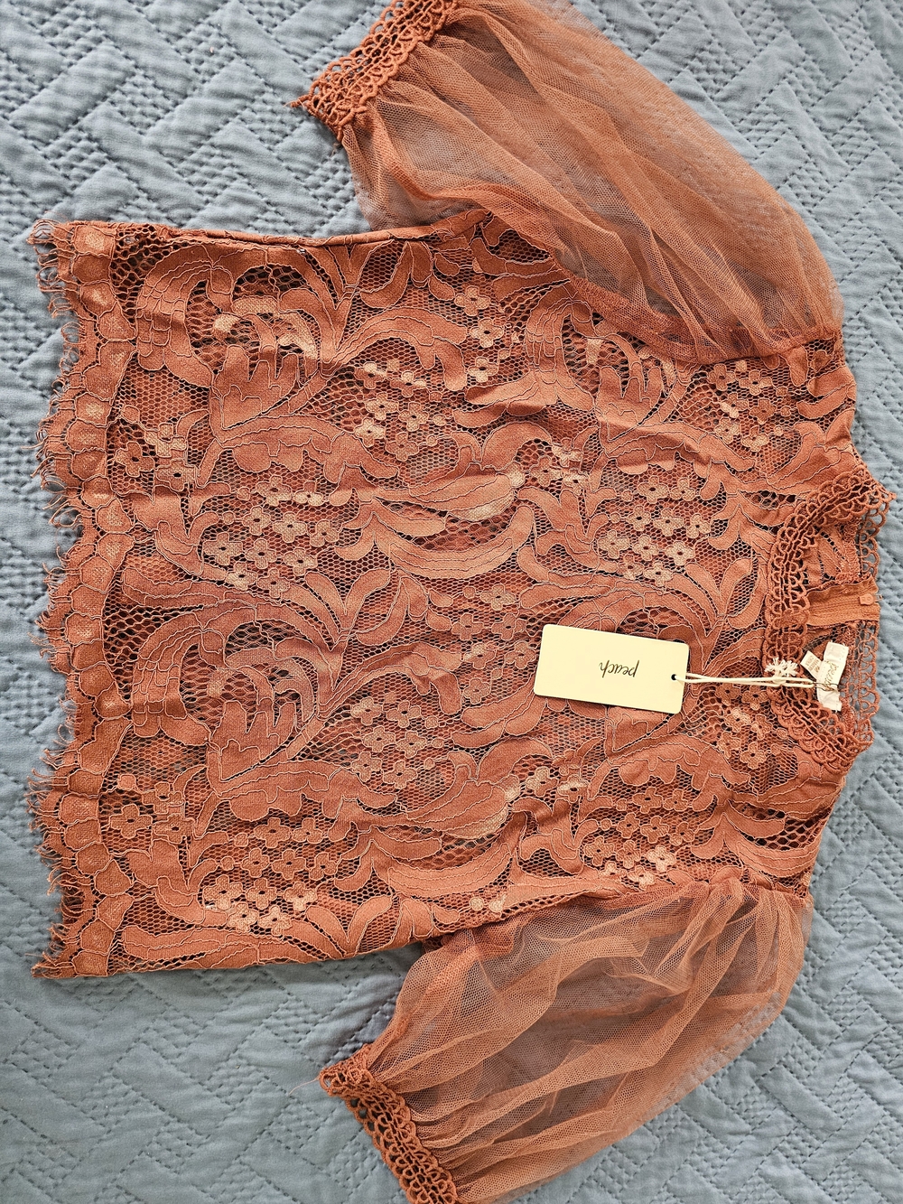 Rust Lace Puff-Sleeve Blouse